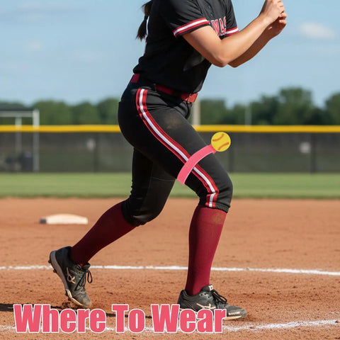 Softball Pitching Training Aid For Clean Mechanics And Realistic Throws used by athlete at pitching stance.