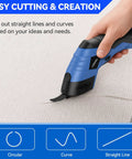 Close-up of Rechargeable Electric Scissors USB Cordless Fabric Cutter cutting fabric, showcasing precision for DIY projects.