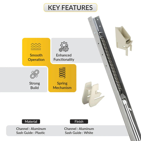 Heavy Duty Aluminum Window Channel Balance for Residential Windows, 29 Inch Length, 9/16 Inch Width, 1/2 Inch Depth, Supports 16-23 Lbs Sash, Top Guide 1-1/4 Inch, Bottom Guide 1 Inch, Replacement Window Hardware, with guides