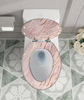 Elongated Rose Gold Marble Resin Toilet Seat for Bathroom atop a white toilet showing floral tile flooring and installation details.