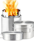 Campfire 2 Pot Wood Burning Camping Stove Set For 4 Plus People Outdoor Kitchen Kit for Backpacking, Camping, and Survival