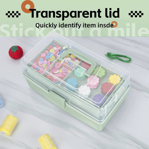 No Sweat Portable Craft Organizer Box With Adjustable Dividers For Tools Medicine Sewing Supplies Foldable Plastic Storage Container In Chill Haze Green Finish