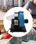 Powerful 1HP Wall Mounted Dust Collector with 550 CFM, front view showing motor and collection bag for woodworking cleanup.