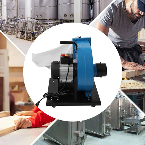 Heavy Duty 1Hp Dust Collector With 550Cfm Airflow And 14Point8 Gallon Bag shown from the side with motor and filter bag.