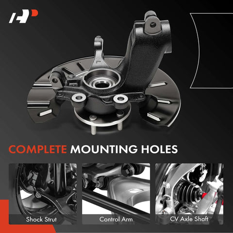 Two Pack Front Left And Right Steering Knuckle And Wheel Bearing Hub Assembly With Dust Shield For Ford Focus 2014 To 2018 Plug And Play Direct Fit Loaded Knuckle Replacement front view.
