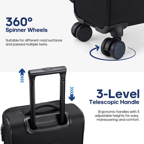 Softside Expandable Carry On Luggage 22 Inch By 14 Inch By 9 Inch Airline Approved 20 Inch Wheeled Suitcase With TSA Lock wheels handle