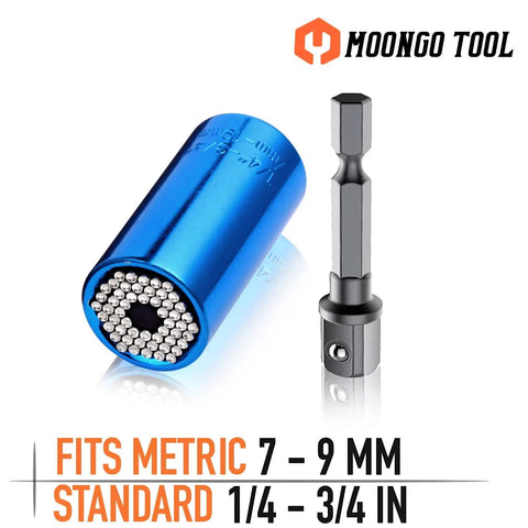 Universal Socket Drill Adapter 7 To 19MM for DIY Handyman, blue adapter with 54 steel pins, fits metric 7-9mm, standard 1/4-3/4 inch.