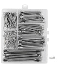 230 Piece Stainless Steel Cotter Pin Set With Split Pins In Assorted Sizes M1 M2 M2.5 M3 M4 M5 Go To Heavy Duty Fixings Kit For Auto Machinery Farm And Furniture Easy Install Open Elastic Pins Burr Free Finish in plastic case showing various pin sizes.