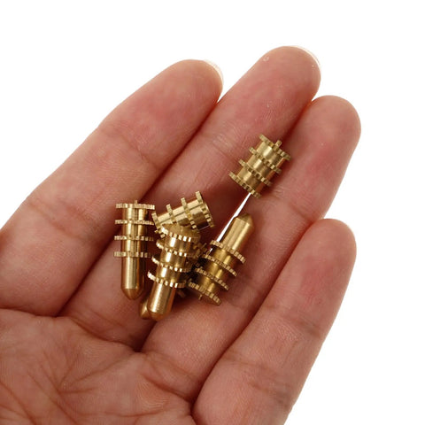 Copper Pin Hardware Set For Table Leaves And Dowel Fasteners, Lifetime Table Parts, Easy Assembly, DIY Friendly Cabinet Hardware, Spare Replacement Pins And Table Hardware For Woodworking Projects, brass pins in hand