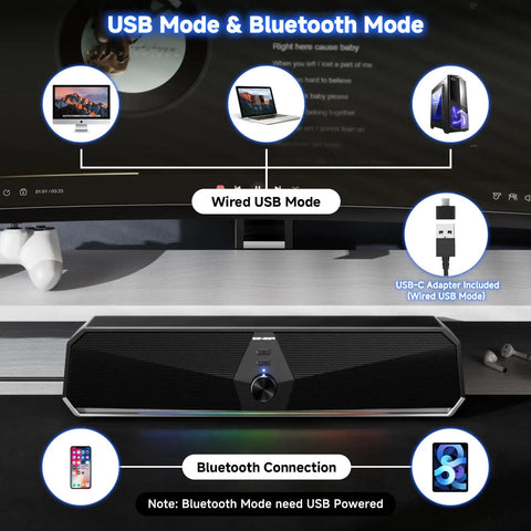 Diagram showing connectivity options for CS30 Bluetooth Desktop Speakers With USB Plug And Play For PC, Laptop, And Tablet.