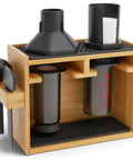 AeroPress Coffee Organizer Stand Bamboo Caddy For Accessories And Mugs Filter Holder Scoop Funnel Silicone Drip Mats on counter