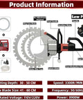 Heavy Duty 8900W Brushless Concrete Circular Saw With Water Feed Dust Suppression And Titanium Blade Cuts Right Through Block Like Butter For Hassle Free 50 Cm Deep Wall Grooves And Notches with ring saw blade features and specifications.
