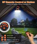 Rechargeable LED Camping Lantern With Remote Control, 1000 Lumen Tent Light, user controlling lantern from tent
