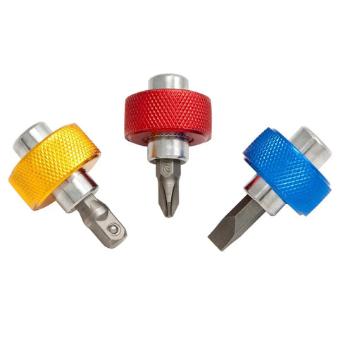 Knurled Finger Grip Driver Set 3 Piece With Interchangeable Bits Includes One Quarter Inch Slotted Bit Philips Number Two And Socket Adapter For Tight Spaces