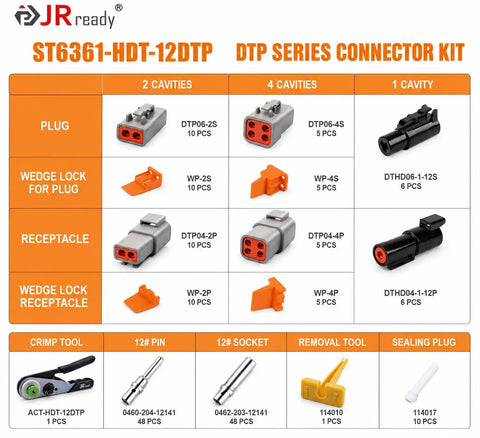 Deutsch Connector Kit With DTP 2 And 4 Pin Waterproof Automotive Plug Set, DTHD 1 Pin Male Female Connectors displayed in grid