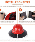 Installation steps for Hard Hat Sun Shade Visor For Outdoor Work, V Gard Full Brim Compatible Hardhat Attachment, red hard hat.