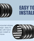 Built Tough Leakproof Metal Tire Valve Stem Cap Set With American Flag Design, showing easy grip feature and installation