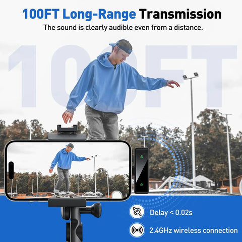 Man using Wireless Lavalier Microphone For Android, PC, Laptop, And iPhone 15 16 With Noise Cancellation for video recording