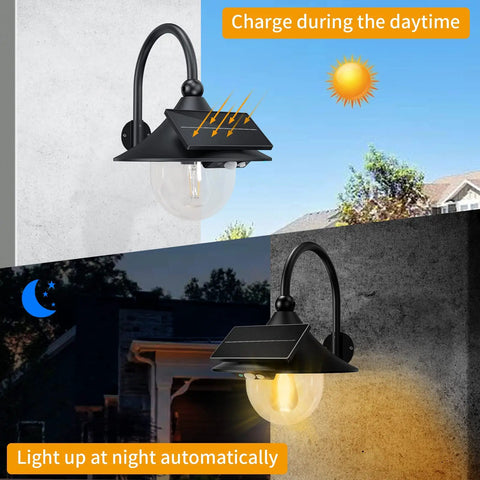 Outdoor Solar Barn Light With Motion Sensor 3 Lighting Modes Waterproof Wall Mount Lantern for farmhouse porch day and night view.