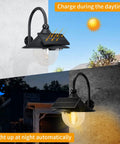 Solar Powered Outdoor Barn Lights 2 Pack With Motion Sensor, Dusk To Dawn Auto On, Waterproof LED Lanterns charging and lit up