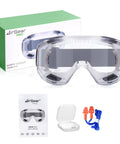 Anti Fog Safety Goggles With Impact Resistant Lenses ANSI Z87.1 Certified in packaging with ear plugs and case