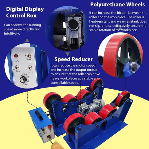 Beefed Up Pipe Rotary Welding Positioner With Digital Speed Control For Auto Welding Equipment And Tank Turning Supports 2.75 To 47.24 Inch Pipes 6600 Lb Capacity Heavy Duty Rollers, blue steel rollers