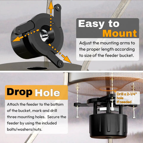 Diy Deer Feeder Kit With Digital Timer And Spinner Motor. Small Size Hunting Feeder Compatible With Buckets. Includes Adjustable Arms And Solar Port. Perfect For Chicken Or Game Feeding Outdoors In The Wild.
