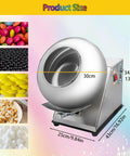 Heavy Duty Candy Coater Machine With Steady Heat Drying And Slick Sugar Ball Polish For Pharmaceutical Food Production And Chemical Work That Slaps On Flawless Coatings Zero Sweat On Your Busy Shop Floor, stainless steel with dimensions 34.7cm height and 30cm diameter.