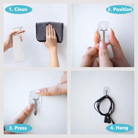 MOVELYST 15 small clear wall hooks with removable adhesive strips for damage-free hanging