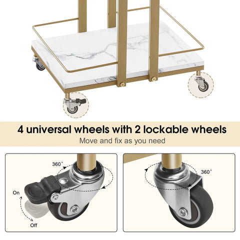 Pro Grade Heavy Duty Metal Utility Salon Trolley On Wheels, close-up of wheels showing lockable and rotating features.