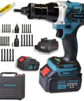 Cordless Rivet Nut Gun With Rechargeable 5.0Ah Battery Powers Through Metric Nutserts M4 To M10 with battery and accessories.