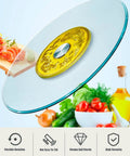 Tempered Glass Lazy Susan Turntable For Kitchen And Dining Table Large Round 100cm with gold decorative centerpiece and vegetables