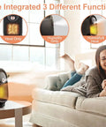 Woman using Portable Electric Heater With Humidifier For Indoor Use Quick Heat Wide Oscillation Multi Protection in living room.