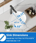 14 Inch Round Vessel Sink For Bathroom White Ceramic Porcelain Vanity Basin Above Counter Modern Round Countertop Sink 14x14 Durable Scratch Resistant Easy Care For Cabinet Vanity with dimensions.