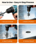 Step-by-step process using Heavy Duty 2 Pack Hole Saw Set 1-1/4 Inch 32mm With HSS Pilot Bit And Tungsten Carbide Grit Edge.