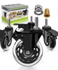 Three Eighths Inch 16 UNC Threaded Stem Rubber Caster Wheels With Brakes And Locks, four pack with mounting hardware