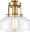 Manhattan Boutique Mini Pendant Light In Brushed Brass Finish With Clear Glass Sleek Modern Look Durable Steel Construction One Light Transitional Style 9 Inch Wide Hardwired Ceiling Fixture For Modern Living Rooms showcasing clear glass and brass detailing