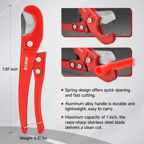 Red PPR cutter for Two PEX Copper Ring Crimp Tools For One Half To Three Quarters Inch PEX Lines With Cutter Tight Space Friendly ASTM F1807 Compliant Heavy Duty Tool Steel Includes Go No Go Gauge
