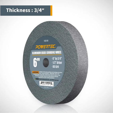 Aluminum Oxide Grinding Disc 6 Inch by 3/4 Inch with 1/2 Inch Arbor 80 Grit for bench grinders