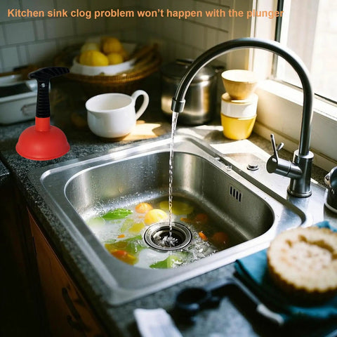 Heavy Duty Mini Sink Plunger With Reinforced Rubber Cup Creates Incredible Suction To Extract Worst Pipe Blockups on sink counter.