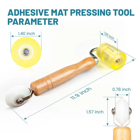 NuIth 3-in-1 auto car sound-deadening roller with wooden handle and yellow PU wheels, bearings and V-shaped head