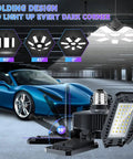 2 Pack 200W LED Garage Lights, 20000 Lumens Daylight 6500K, flex panels in garage setting with car
