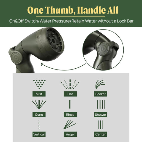 Nine pattern sprayer nozzle of retractable garden hose reel with automatic rewind easy setup wall mounted 100 ft seaweed green.