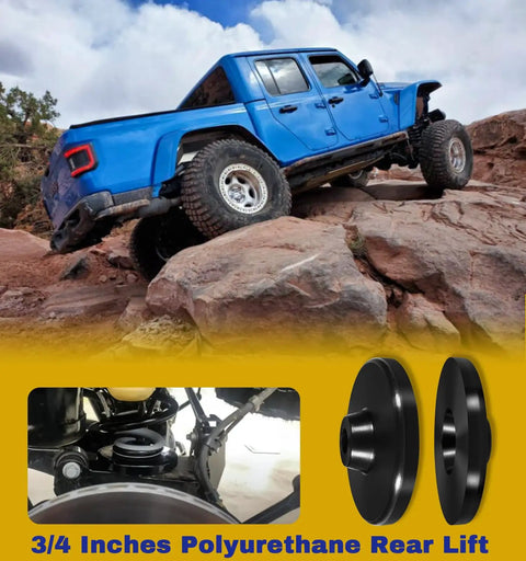 Level Up Your Gladiator JT Rig With This Badass Three Quarter Inch Polyurethane Rear Lift Coil Spring Spacer on rocky terrain.
