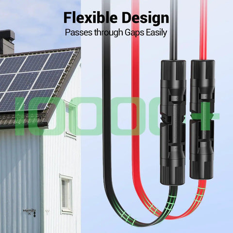 Flat Solar Panel Extension Cables 12 AWG 4mm2 Set Of 2 With Waterproof Male And Female Connectors 15 Inch Length Each PV Wire