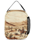 Insulated Lunch Box For Men And Women With West Desert Cactus And Cowboys Riding Horses Design Reusable Lunch Tote Bag