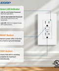 Top Shelf 15 Amp Self Test GFCI Outlets 30 Pack Matte White showing LED, TEST, and RESET buttons on wall plate.