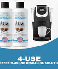 Pro Grade Descaler For Coffee And Espresso Makers 2 Bottle Pack 4 Uses with coffee machine