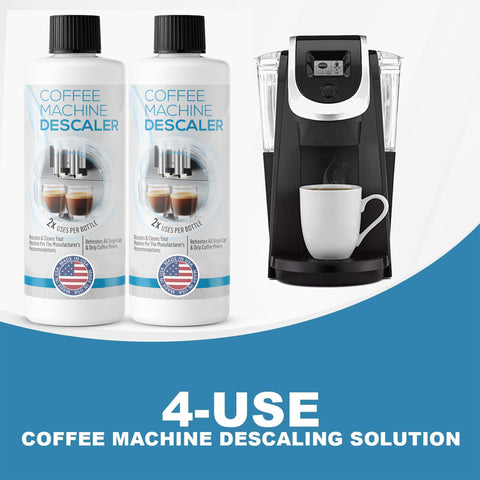 Pro Grade Descaler For Coffee And Espresso Makers 2 Bottle Pack 4 Uses with coffee machine