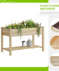 Raised Wood Planter Box On Legs With Storage Shelf For Vegetables Flowers And Herbs Outdoor Garden Bed, natural finish.